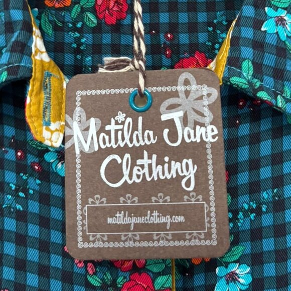NWT Matilda Jane Fa La La Button Down Shirt Dress Green Red Floral Size Medium - Picture 8 of 11